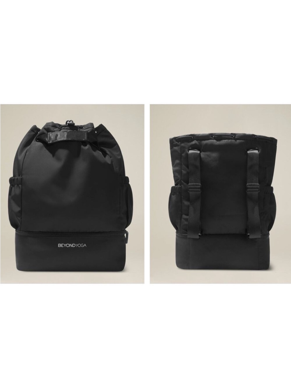 Beyond Yoga | Convertible Backpack Gym Bag Tote Black Logo Drawstring NEW